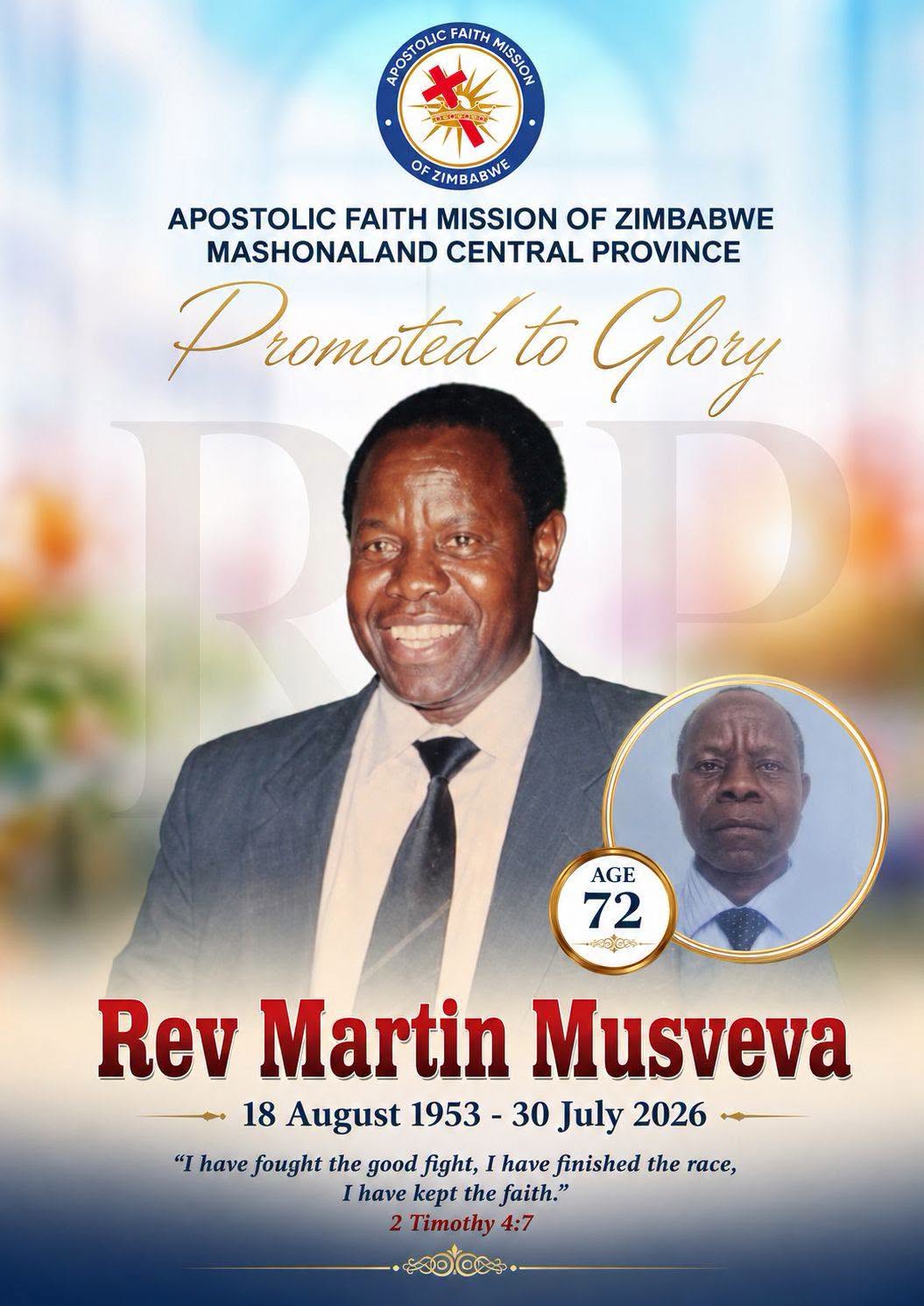 Rev Martin Musveva, Apostolic Faith Mission